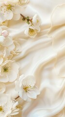 Soft White Flowers on Silk Background in Wavy Resin Style, To provide a high-quality and visually stunning photograph of soft white flowers on a silk
