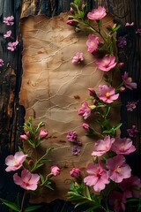 Vintage Parchment with Pink Flowers, To provide a unique and aesthetically pleasing image for use in vintage and retro-themed designs, as well as for