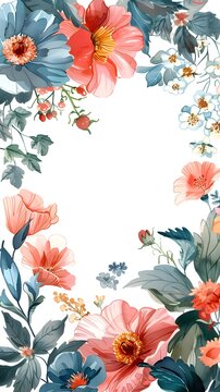 Watercolor Floral Frame Wallpaper in Pink and Blue, To provide a high-quality and visually appealing stock photo of a watercolor floral frame