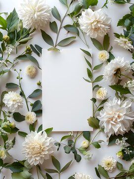 White Dahlia Flowers Surrounded by Paper in Nature-Inspired Composition
