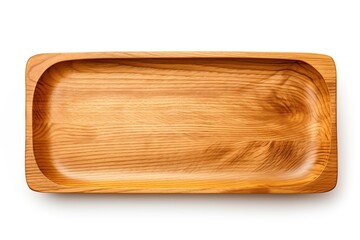 Wooden tray isolated on white background. Copy space, add product. Ai generative