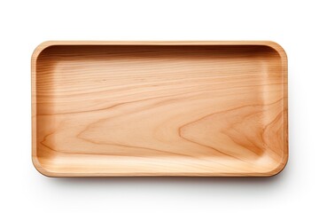 Wooden tray isolated on white background. Copy space, add product. Ai generative