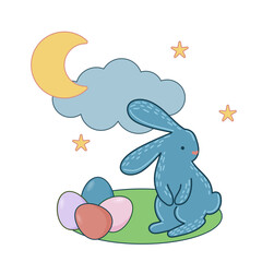 Easter Rabbit Mascot Icon. Cute Funny Easter Traditionat Egg Hunter Symbol Bunny Rabbit Doodle Illustration