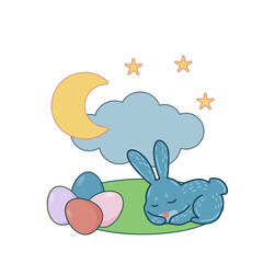 Easter Rabbit Mascot Icon. Cute Funny Easter Traditionat Egg Hunter Symbol Bunny Rabbit Doodle Illustration