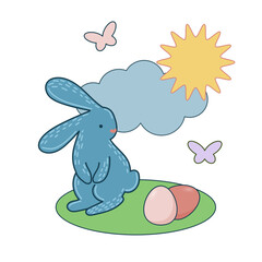 Easter Rabbit Mascot Icon. Cute Funny Easter Traditionat Egg Hunter Symbol Bunny Rabbit Doodle Illustration
