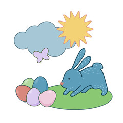 Easter Rabbit Mascot Icon. Cute Funny Easter Traditionat Egg Hunter Symbol Bunny Rabbit Doodle Illustration