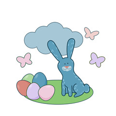 Easter Rabbit Mascot Icon. Cute Funny Easter Traditionat Egg Hunter Symbol Bunny Rabbit Doodle Illustration