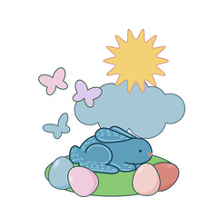 Easter Rabbit Mascot Icon. Cute Funny Easter Traditionat Egg Hunter Symbol Bunny Rabbit Doodle Illustration