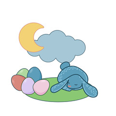 Easter Rabbit Mascot Icon. Cute Funny Easter Traditionat Egg Hunter Symbol Bunny Rabbit Doodle Illustration