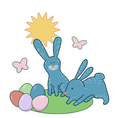 Easter Rabbit Mascot Icon. Cute Funny Easter Traditionat Egg Hunter Symbol Bunny Rabbit Doodle Illustration