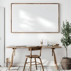 Minimal Home Office Setup with Blank Frame Mockup