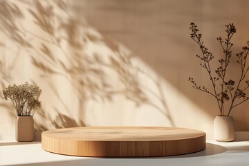 Minimalist Wooden Table and Round Tray in Stage Design