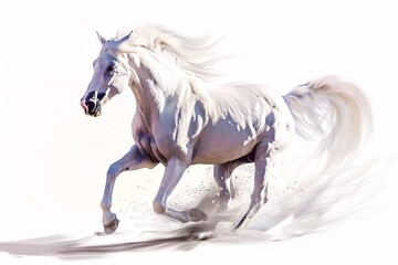 Obraz na płótnie Canvas a white horse running with a white background