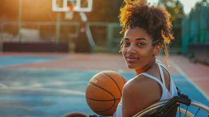 Basketball female player in wheelchair	