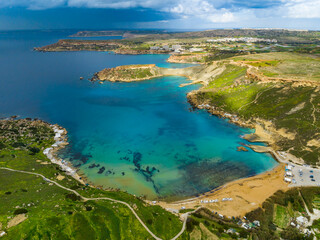 Gnejna Bay and sea, stormy sky. Maltese island