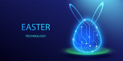 Easter egg circuit technology design. Neon future ai holiday concept. Connect cyber light data science vector.
- 751401744
