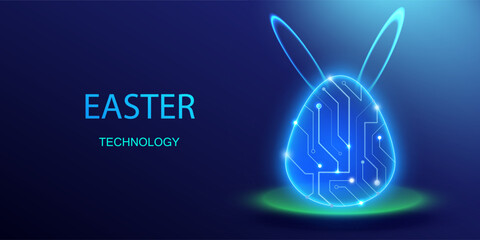 Easter egg circuit technology design. Neon future ai holiday concept. Connect cyber light data science vector.	
