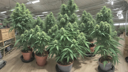 Indoor Cannabis Farm Lush Green Marijuana Ganja Weed  Plants Generative AI