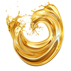 Fototapeta premium Gold glossy liquid wave, fluid splash Isolated on white background