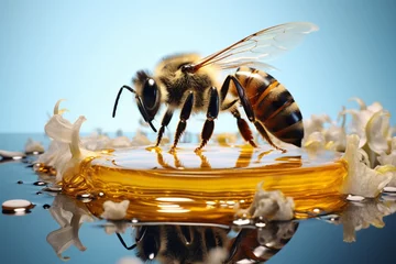 Foto op Plexiglas a bee standing on a drop of liquid © White