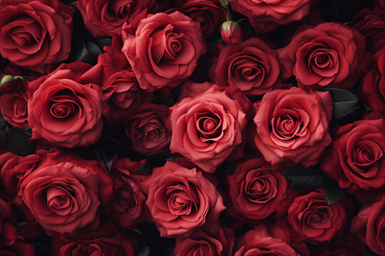 illustration of red roses bouquet texture. Created with Generative AI