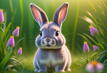 Obraz na płótnie Canvas Rabbit in forest background