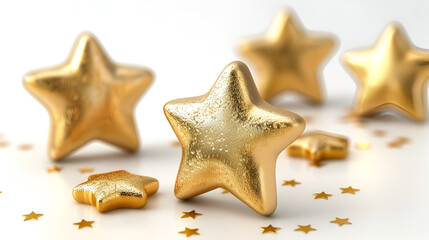 One to five star review, 3d golden stars isolated on white background. generative ai