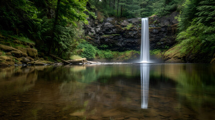 Majestic Waterfall Perspective: Enchanting Low Angle Shot Revealing Nature's Splendor from Below
