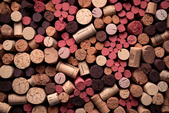a group of different colored corks