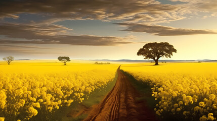 Top view of bright yellow rapeseed flowers field, perfect wallpaper