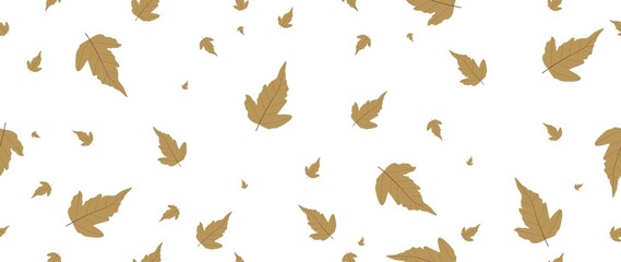 Flat illustration. Autumn concept. Leaves from white lines. Seamless wallpaper on a dark background...