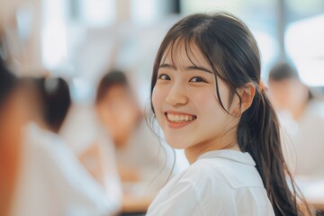 イキイキと笑顔で仕事をするOL・日本人の女性社員