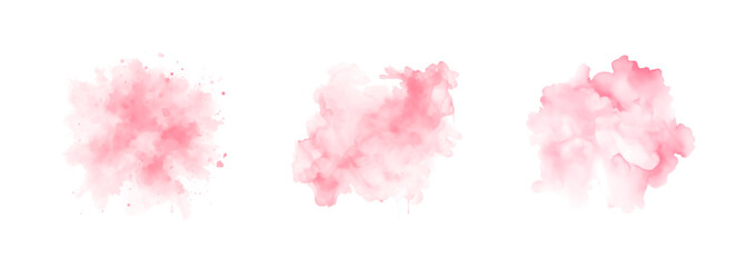 Fototapeta premium Abstract pink watercolor water splash set on a white background. Vector watercolour texture in rose color. Ink paint brush stain. Pink soft light blot. Watercolor pastel splash