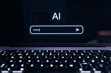 AI prompt in chat screen. Artificial intelligence in generative chatbot. Command to generate text or image with new tech. Digital robot technology in computer. Machine learning and virtual assistant. - Powered by Adobe