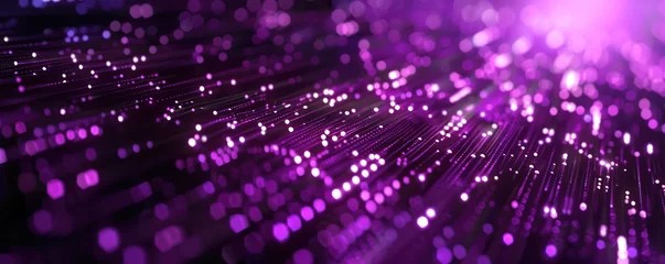 Foto op Canvas Abstract purple network waves with shimmering bokeh lights illustrate the essence of digital technology and data © Andrey