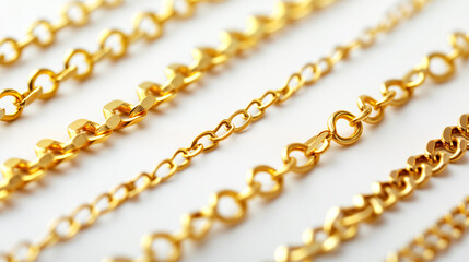 Set of realistic golden chains. illustration of gold links isolated on white background