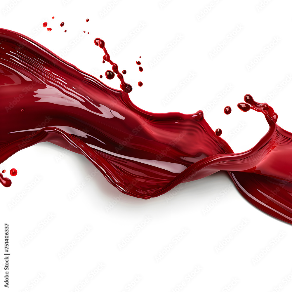 Wall mural Dark red color juice liquid wave Isolated on white background - Wall murals