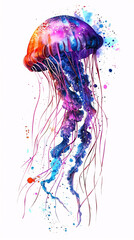 Naklejka premium Hand-painted multicolored jellyfish illustration 