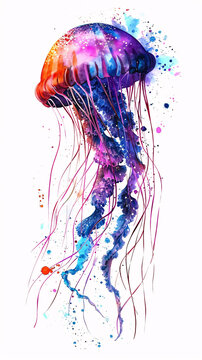 Hand-painted multicolored jellyfish illustration
