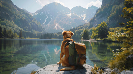 Outdoor Adventures: An image of pets exploring the great outdoors, whether it's hiking in the mountains, swimming in a lake, or enjoying a day at the beach, celebrating the spirit of adventure. - obrazy, fototapety, plakaty
