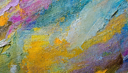 Abstract rough multicolored art painting texture with pallet knife paint on canvas