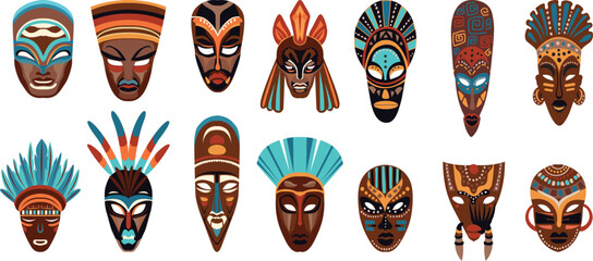 Indigenous mask set vector illustration. - 751406944