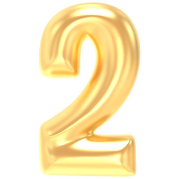 Gold 2 Number 3D Rendering