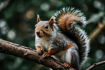 Naklejka na ściany i meble Close up of a squirrel on tree