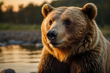 Focus shot of a honey bear at sunset