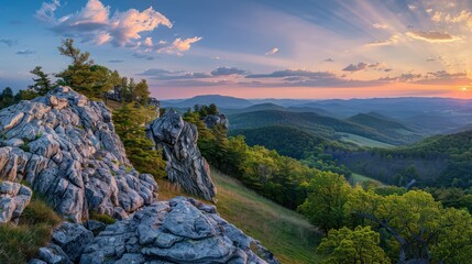 Obraz premium Stunning morning panoramic view with cliffs, beaches, rivers, and lush greenery under a clear sky. Perfect wallpaper for a calming nature scene