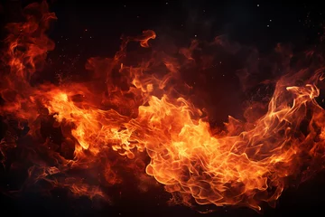 Foto op Canvas Fire flames on black background. Blaze fire flame background and textured © Pakhnyushchyy