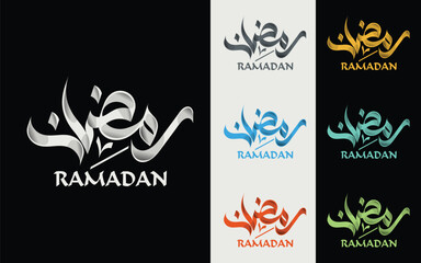 Ramadan Calligraphy Logos 
Description: A collection of six elegant and artistic Ramadan calligraphy logos, each Presented in a different colour scheme.