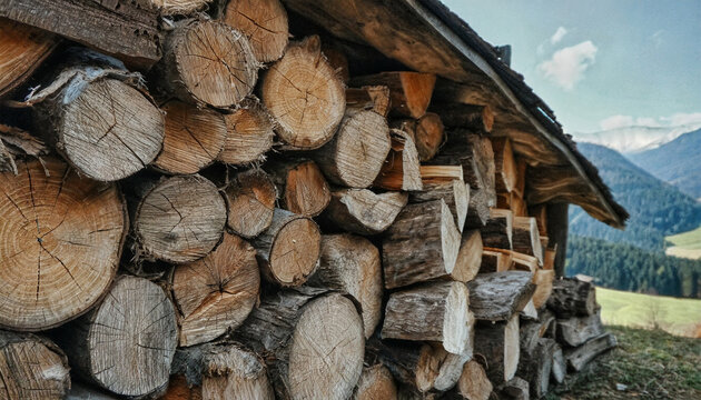 Neatly Stacked Firewood Ready for Winter