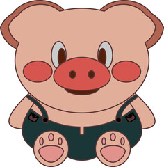 Vector cute pig wearing green pants